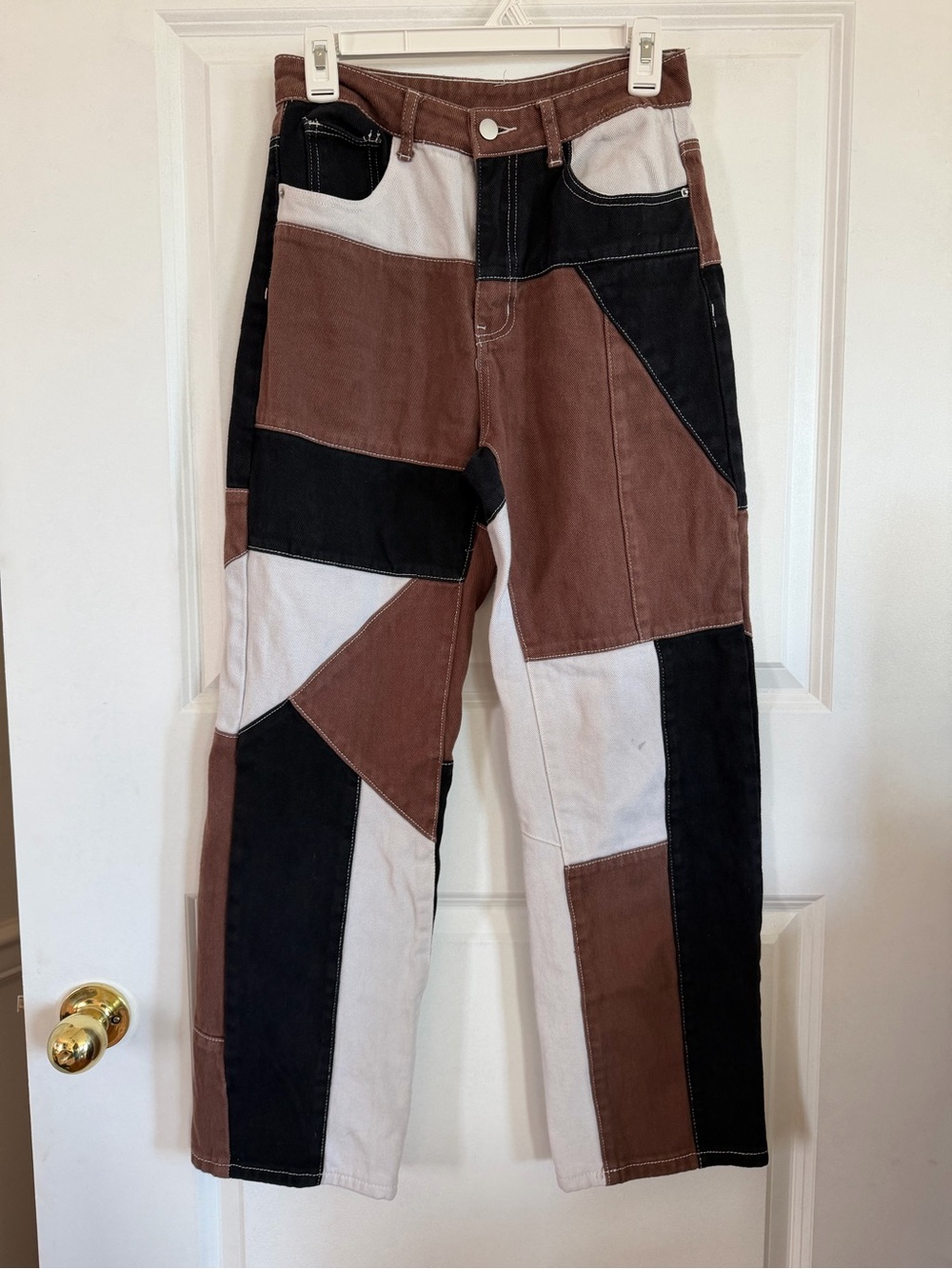 SHEIN Colorblock Patchwork High Waist Straight Leg Jeans Size 4